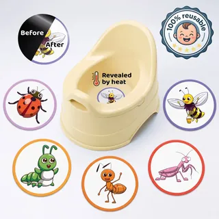 Patty Pals insect pattern stickers on a potty