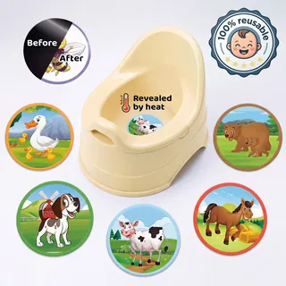 Patty Pals farm animal pattern stickers on a potty